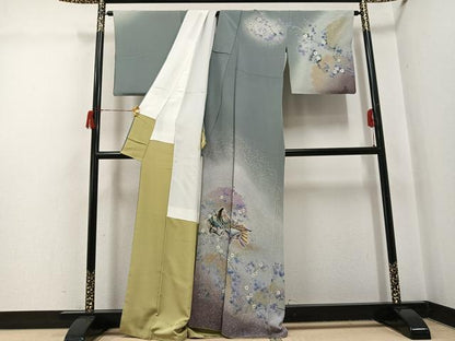 平和屋着物●訪問着　手描き　女人草花文　暈し染め　正絹　逸品　AABH6859ph