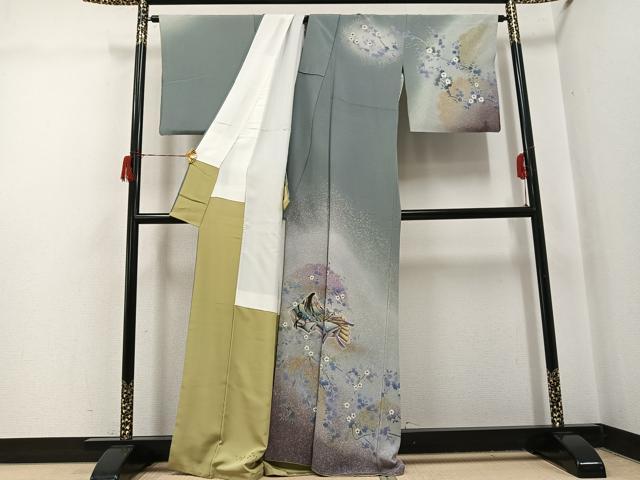 平和屋着物●訪問着　手描き　女人草花文　暈し染め　正絹　逸品　AABH6859ph
