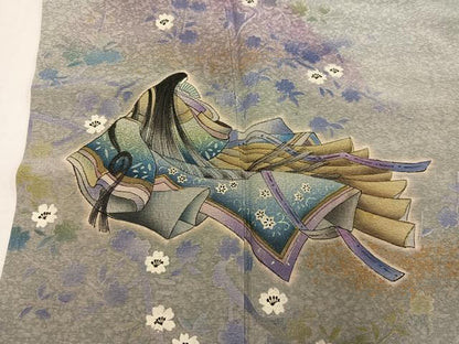 平和屋着物●訪問着　手描き　女人草花文　暈し染め　正絹　逸品　AABH6859ph