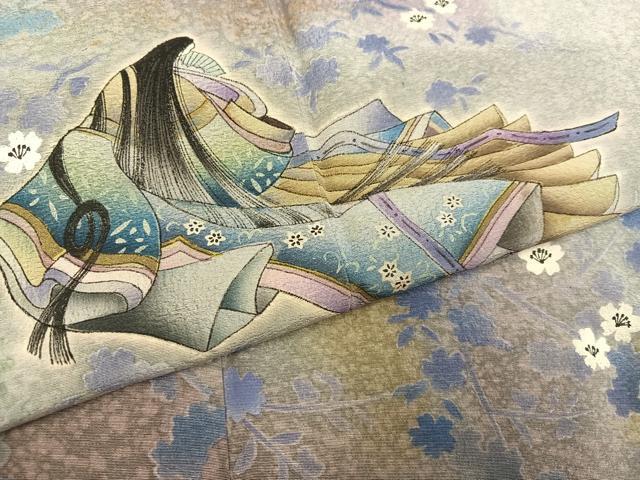 平和屋着物●訪問着　手描き　女人草花文　暈し染め　正絹　逸品　AABH6859ph