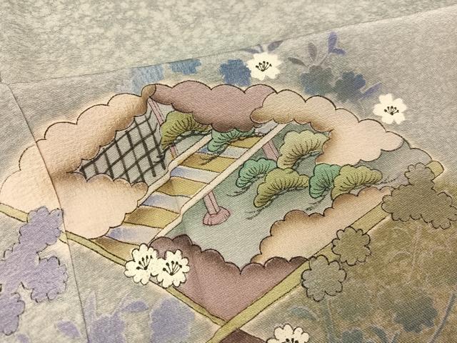 平和屋着物●訪問着　手描き　女人草花文　暈し染め　正絹　逸品　AABH6859ph