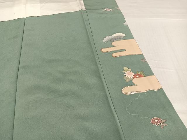 平和屋着物●豪華色留袖　友禅　駒刺繍　松竹梅　風景扇面草花文　暈し染め　金彩　正絹　逸品　AABH6861ph