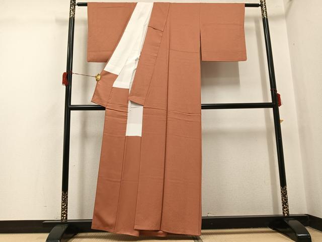 平和屋着物●本草木染作家　瑞寶　色無地　纁色　正絹　逸品　AABH6862ph