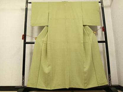平和屋着物●上質な色無地　抹茶色　正絹　逸品　AABH6872ph