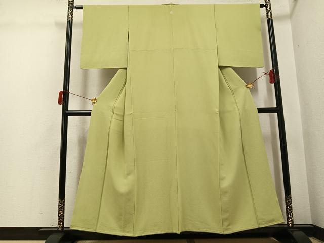 平和屋着物●上質な色無地　抹茶色　正絹　逸品　AABH6872ph