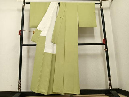 平和屋着物●上質な色無地　抹茶色　正絹　逸品　AABH6872ph