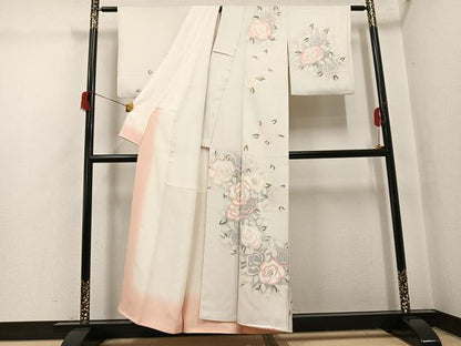 平和屋着物●訪問着　ろうけつ染め　草花文　暈し染め　正絹　逸品　AABH6873ph