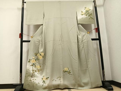 平和屋着物●漆工芸作家　金森一博　訪問着　手描き　枝花文　暈し染め　金彩　正絹　逸品　AABH6877ph