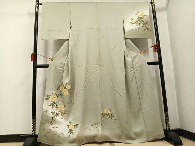 平和屋着物●漆工芸作家　金森一博　訪問着　手描き　枝花文　暈し染め　金彩　正絹　逸品　AABH6877ph