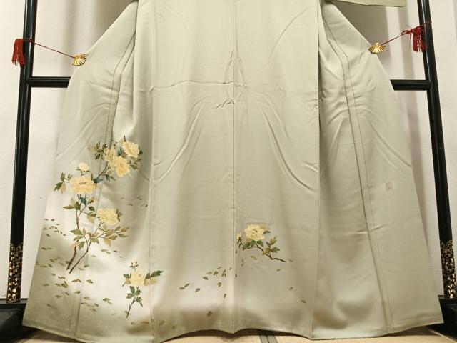平和屋着物●漆工芸作家　金森一博　訪問着　手描き　枝花文　暈し染め　金彩　正絹　逸品　AABH6877ph