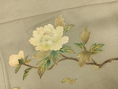 平和屋着物●漆工芸作家　金森一博　訪問着　手描き　枝花文　暈し染め　金彩　正絹　逸品　AABH6877ph