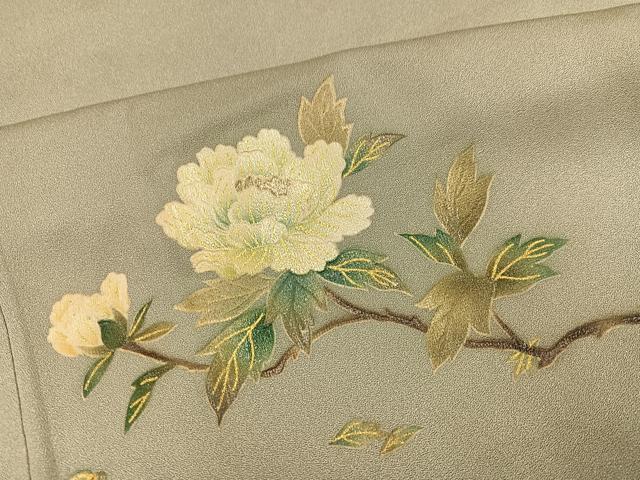 平和屋着物●漆工芸作家　金森一博　訪問着　手描き　枝花文　暈し染め　金彩　正絹　逸品　AABH6877ph
