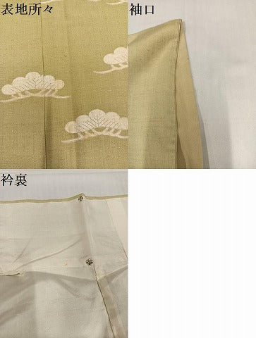 平和屋着物●訪問着　紬地　刺繍　松　金糸　正絹　逸品　AABH6878ph
