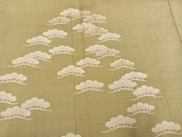 平和屋着物●訪問着　紬地　刺繍　松　金糸　正絹　逸品　AABH6878ph