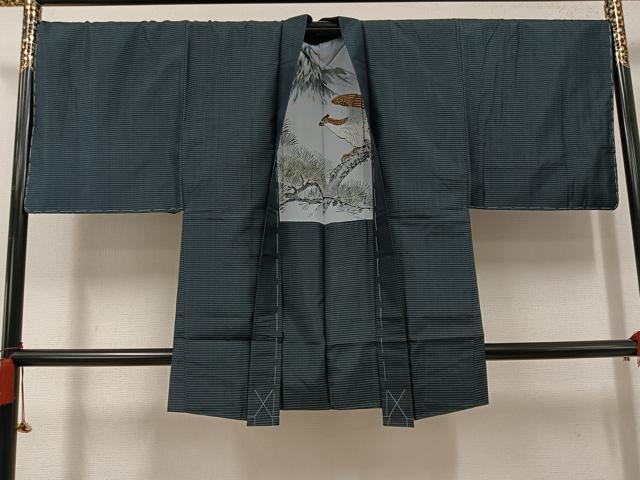 平和屋着物●男性　本場大島紬　アンサンブル　さが美扱い　上村絹織物謹製　証紙付き　正絹　逸品　未使用　AABH6886ph