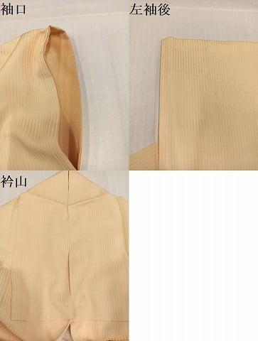 平和屋着物●上質な色無地　縞地紋　蜂蜜色　正絹　逸品　AABH6890ph