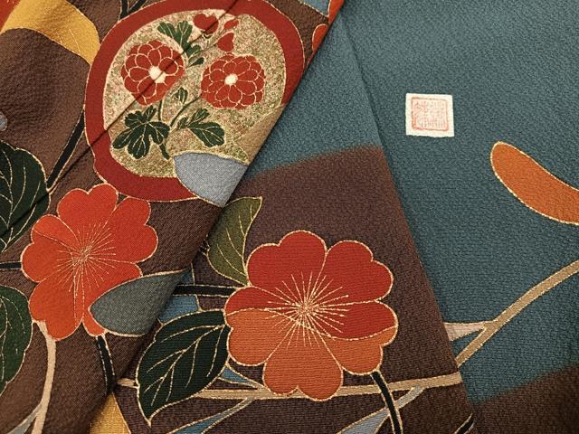 平和屋着物●訪問着　作家物　草花丸文　金彩　正絹　逸品　AABH6895ph 平和屋着物○訪問着 作家物 草花丸文 金彩 正絹 逸品 AABH6895ph