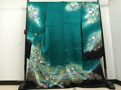 平和屋着物●豪華振袖　作家物　泰常　辻が花　絞り　暈し染め　銀通し地　正絹　逸品　AABH6896ph