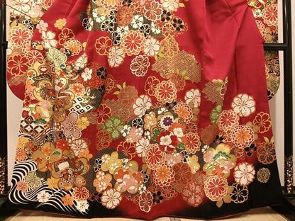 平和屋着物●豪華振袖　駒刺繍　花尽くし　暈し染め　金彩　正絹　逸品　AABH6898ph