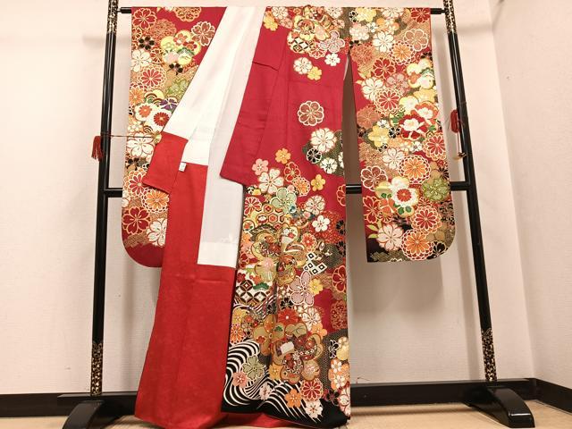 平和屋着物●豪華振袖　駒刺繍　花尽くし　暈し染め　金彩　正絹　逸品　AABH6898ph