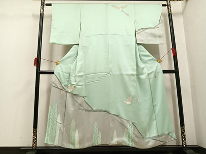 平和屋着物●訪問着　作家物　刺繍　飛鳥草木文　金彩　正絹　逸品　AABH6911ph
