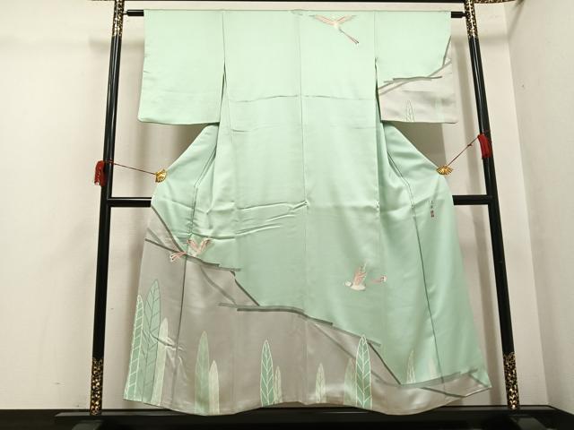 平和屋着物●訪問着　作家物　刺繍　飛鳥草木文　金彩　正絹　逸品　AABH6911ph