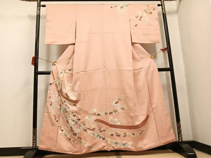 平和屋着物●訪問着　友禅　草花文　金彩　阪急百貨店扱い　正絹　逸品　AABH6917ph