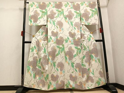 平和屋着物▼上質な小紋 地紋起こし 草花文 正絹 逸品 AABH6920ph