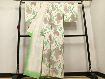 平和屋着物▼上質な小紋 地紋起こし 草花文 正絹 逸品 AABH6920ph