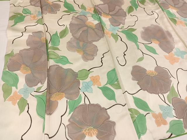 平和屋着物▼上質な小紋 地紋起こし 草花文 正絹 逸品 AABH6920ph