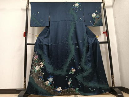 平和屋着物●訪問着　絞り　草花文　金銀彩　正絹　逸品　AABH6925ph