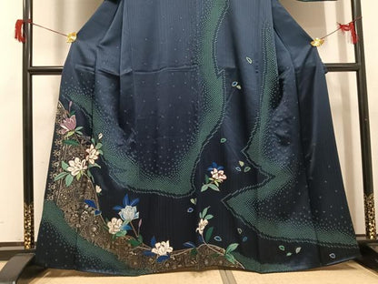平和屋着物●訪問着　絞り　草花文　金銀彩　正絹　逸品　AABH6925ph