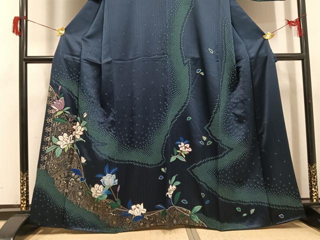 平和屋着物●訪問着　絞り　草花文　金銀彩　正絹　逸品　AABH6925ph