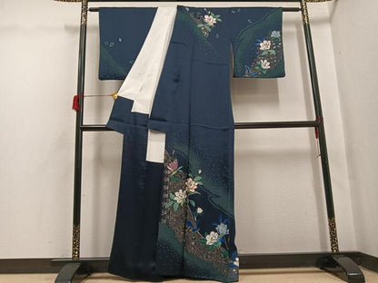 平和屋着物●訪問着　絞り　草花文　金銀彩　正絹　逸品　AABH6925ph