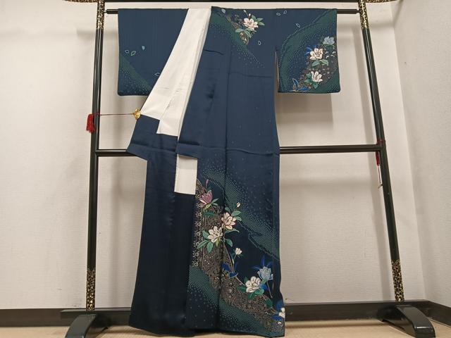 平和屋着物●訪問着　絞り　草花文　金銀彩　正絹　逸品　AABH6925ph