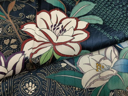 平和屋着物●訪問着　絞り　草花文　金銀彩　正絹　逸品　AABH6925ph