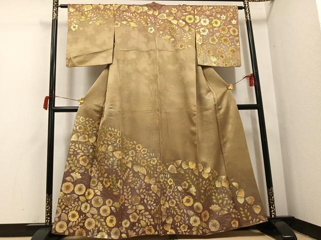 平和屋着物●訪問着　辻が花　中国三大刺繍　スワトウ刺繍　汕頭刺繍　暈し染め　金通し地　正絹　逸品　AABH6932ph