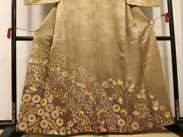 平和屋着物●訪問着　辻が花　中国三大刺繍　スワトウ刺繍　汕頭刺繍　暈し染め　金通し地　正絹　逸品　AABH6932ph