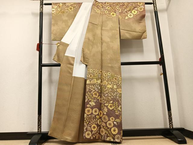 平和屋着物●訪問着　辻が花　中国三大刺繍　スワトウ刺繍　汕頭刺繍　暈し染め　金通し地　正絹　逸品　AABH6932ph