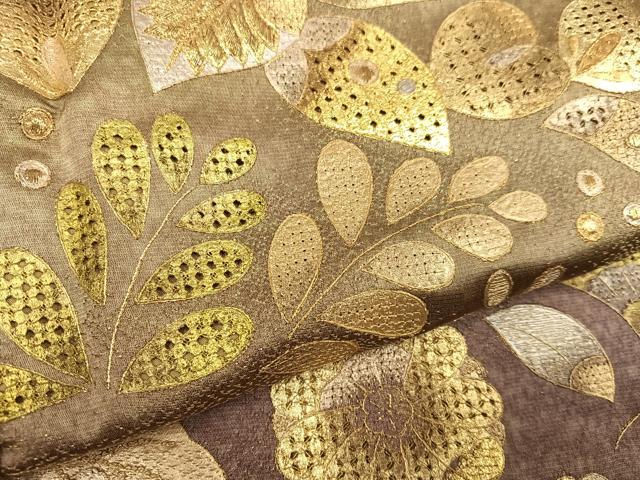 平和屋着物●訪問着　辻が花　中国三大刺繍　スワトウ刺繍　汕頭刺繍　暈し染め　金通し地　正絹　逸品　AABH6932ph