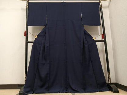 平和屋着物●本藍　色無地　藍鉄色　ロング丈　正絹　逸品　未使用　AABH6938ph