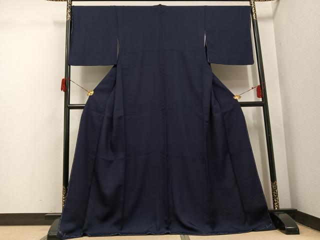 平和屋着物●本藍　色無地　藍鉄色　ロング丈　正絹　逸品　未使用　AABH6938ph