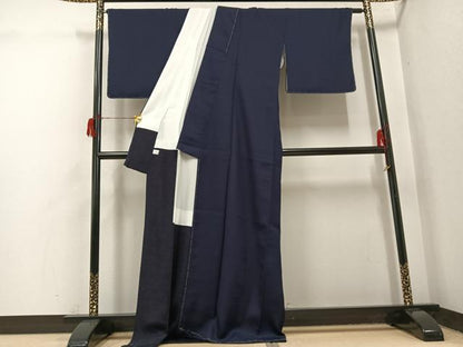 平和屋着物●本藍　色無地　藍鉄色　ロング丈　正絹　逸品　未使用　AABH6938ph
