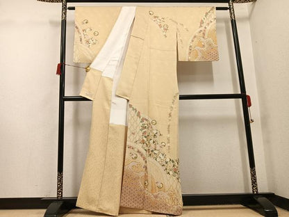 平和屋着物●訪問着　作家物　高橋義和　駒刺繍　花唐草文　金彩　やまと金ラベル　正絹　逸品　未使用　AABH6945ph