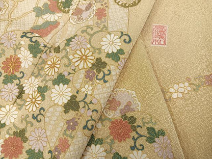 平和屋着物●訪問着　作家物　高橋義和　駒刺繍　花唐草文　金彩　やまと金ラベル　正絹　逸品　未使用　AABH6945ph