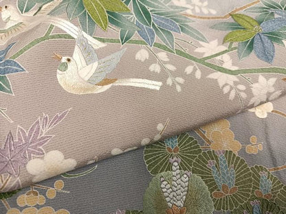 平和屋着物●訪問着　友禅　刺繍　花鳥文　暈し染め　金糸　ロング丈　正絹　逸品　AABH6949ph