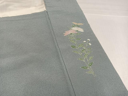 平和屋着物●訪問着　友禅　刺繍　花鳥文　暈し染め　金糸　ロング丈　正絹　逸品　AABH6949ph