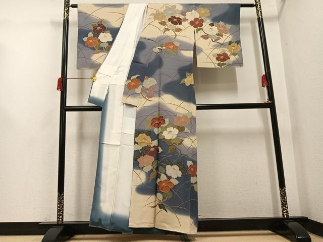 平和屋着物●訪問着　駒刺繍　枝花文　暈し染め　金彩　ますいわ屋扱い　正絹　逸品　AABH6956ph