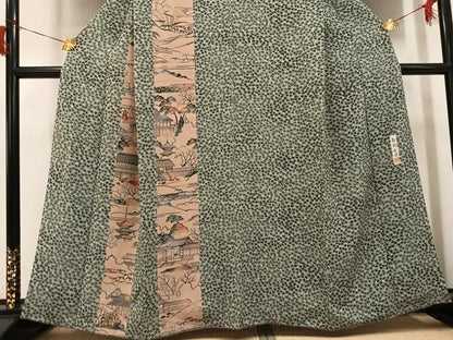 平和屋着物●人間国宝・南部芳松の息子 伝統工芸伝承者彫刻・南部幸雄　型染　訪問着　風景文　鬼しぼ縮緬　正絹　逸品　AABH6957ph
