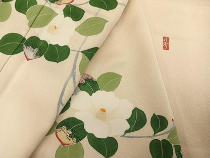 平和屋着物●本加賀友禅作家　松任いち　訪問着　枝椿　正絹　逸品　AABH6958ph